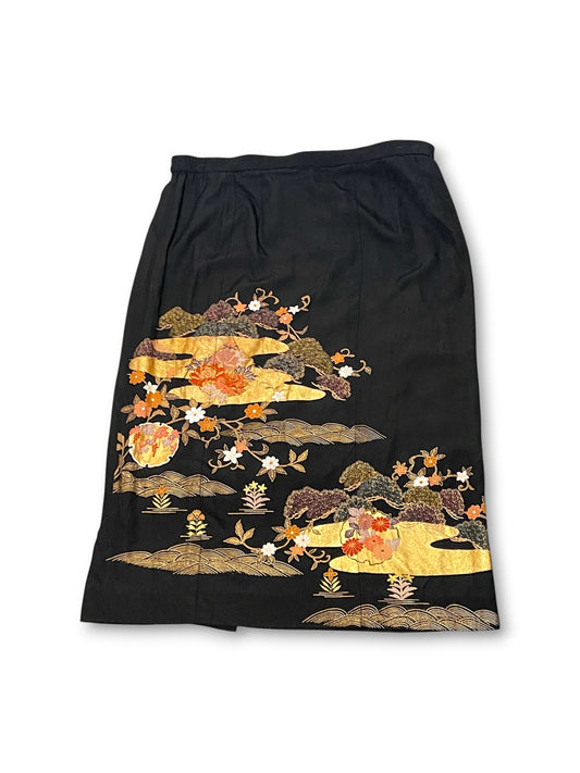 Vintage Japanese Print Pencil Skirt (1X)