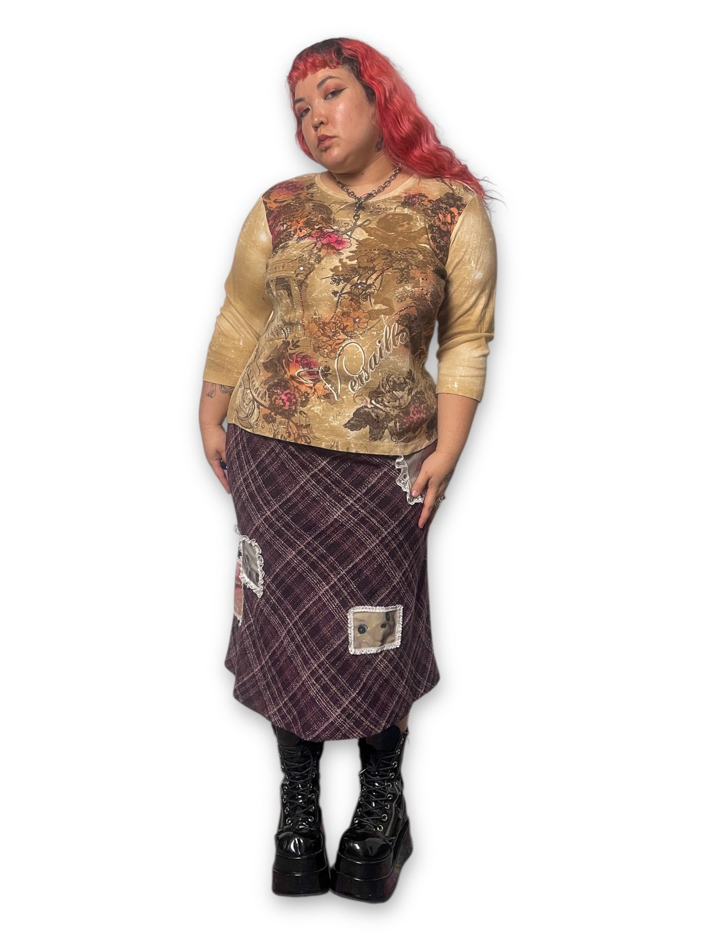 Y2K Euro Print Long Sleeve Shirt (1X/2X)