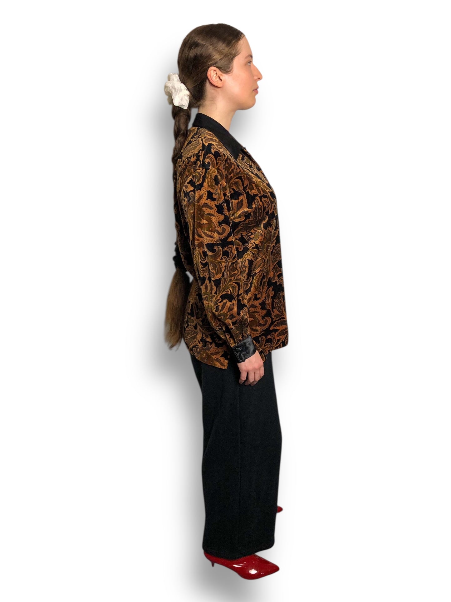 80’s/90’s Lizsport Black and Brown Paisley Velour Shirt (M/L)