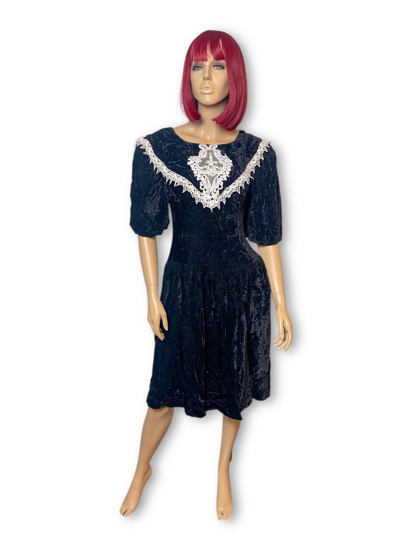 80’s Jamie Black Velvet Goth Victorian Dress (XS/S)