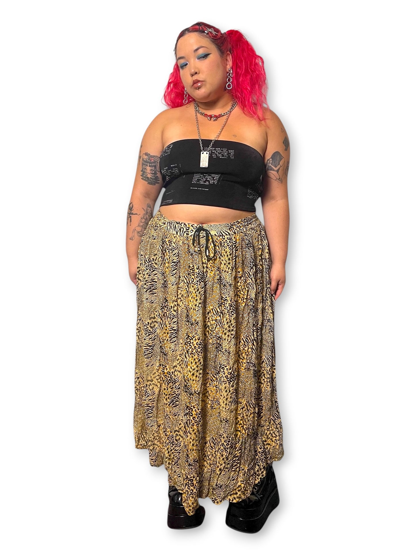 90’s Basic Editions Animal Print Checkered Midi Skirt (L/XL/2X/3X)