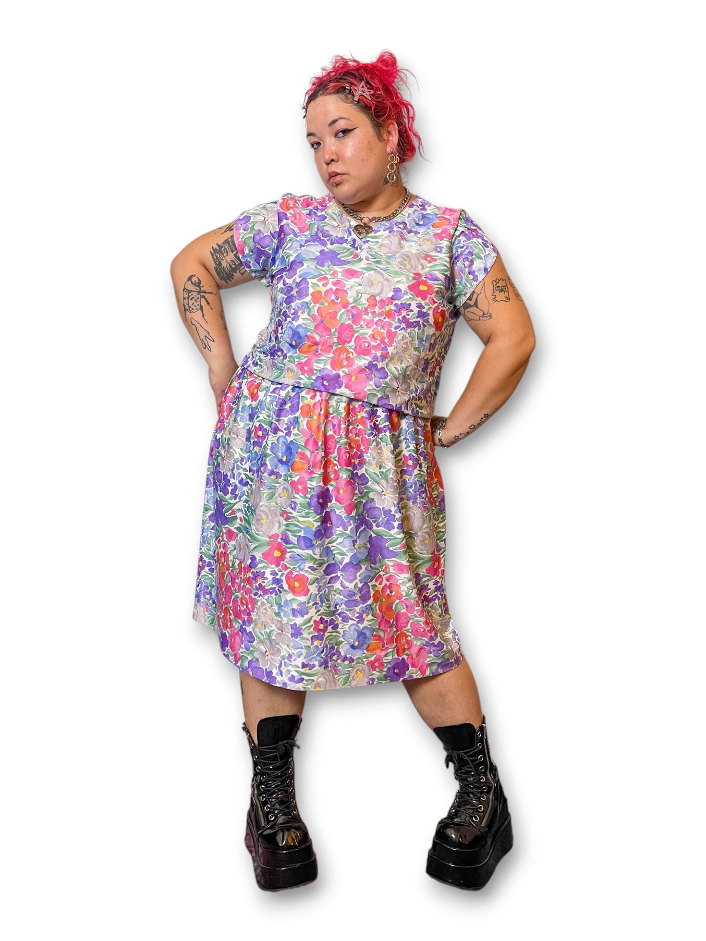 80’s Watercolor Floral Print Dress (3X)