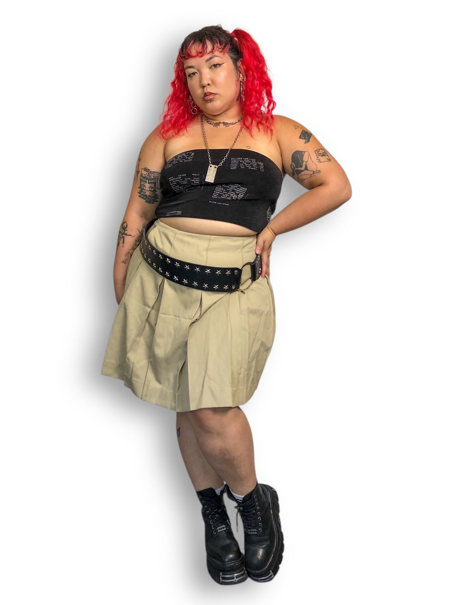 90’s/Y2K Mills Uniform Co Khaki Pleated Skirt (2X)