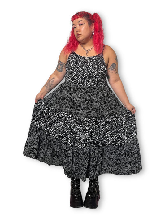90’s Polka Dot Floral Tiered Maxi Dress (3X)