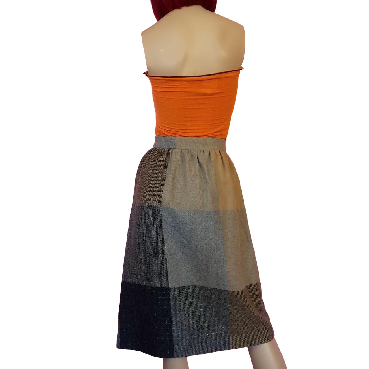 60's/70's Gray and Tan Patchwork Knit Pencil Skirt (S)