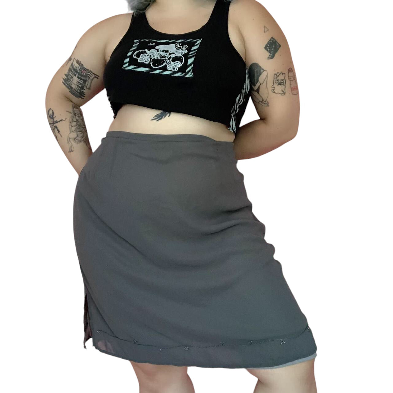 Y2K Venezia Gray Mesh Layered Mini Skirt (4X/5X)