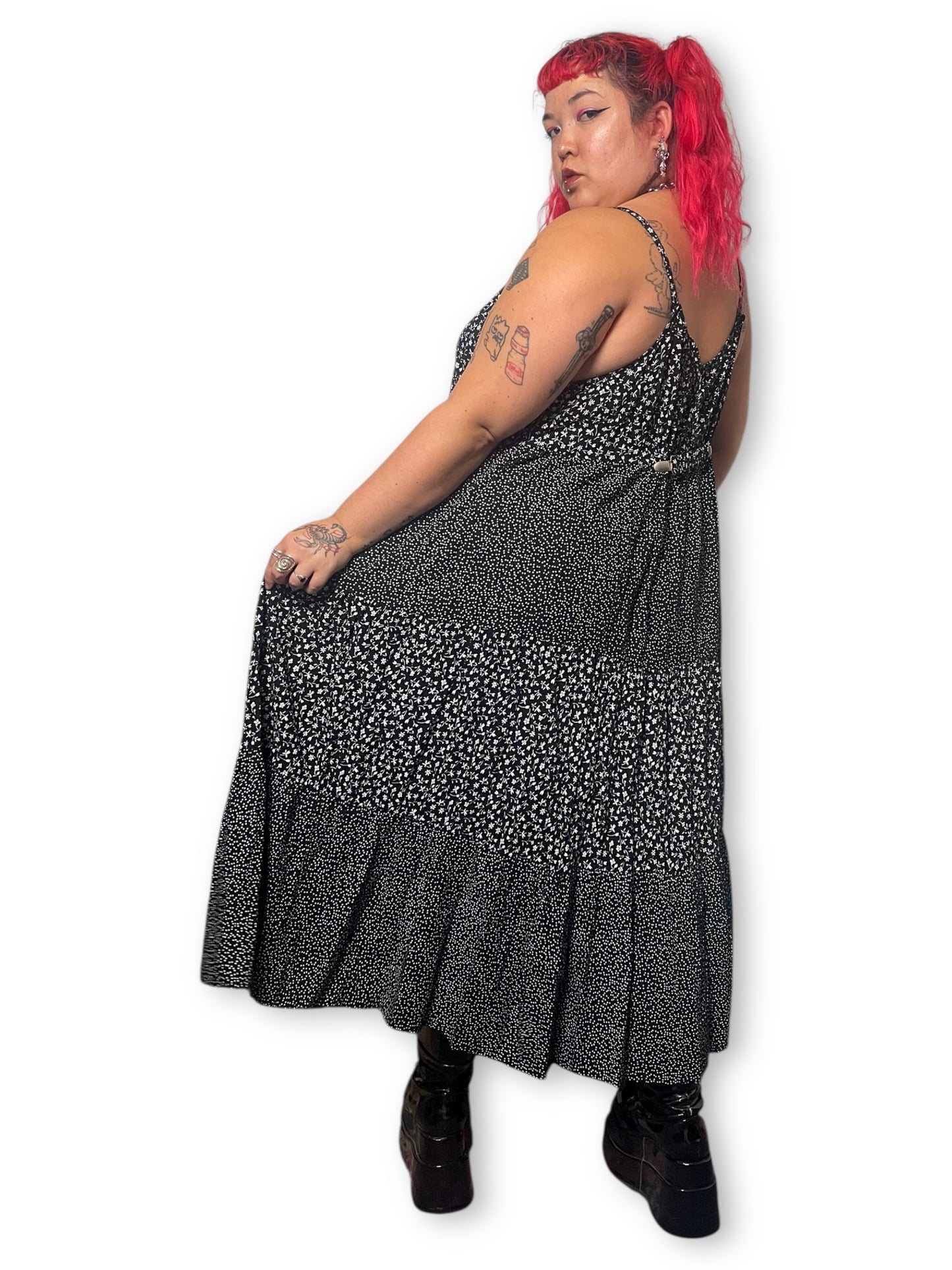 90’s Polka Dot Floral Tiered Maxi Dress (3X)