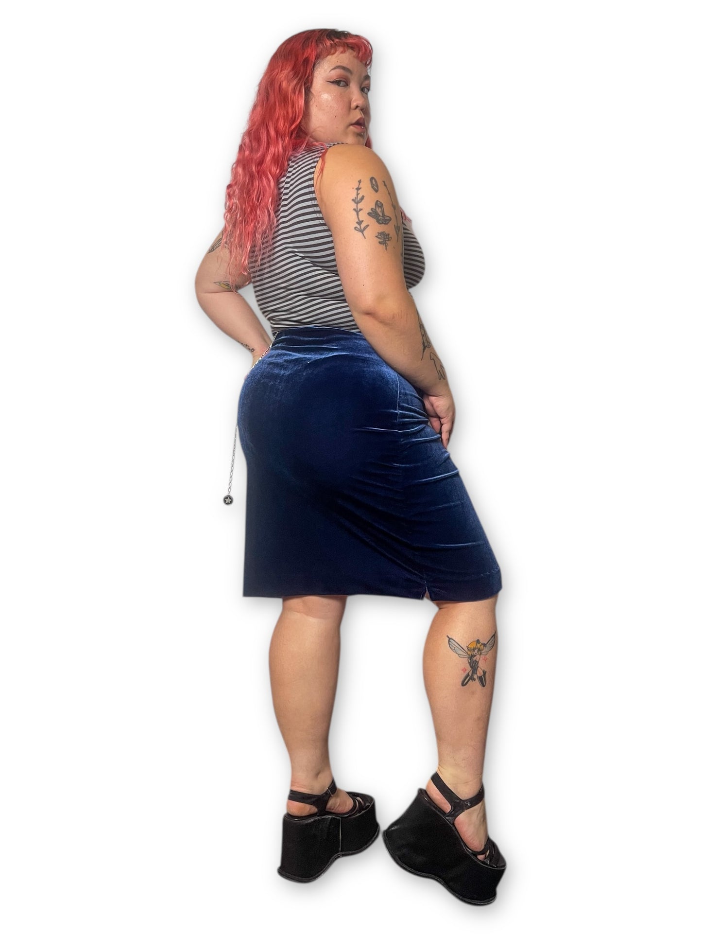 90’s/Y2K Dark Blue Velvet Skirt (L/XL/1X)