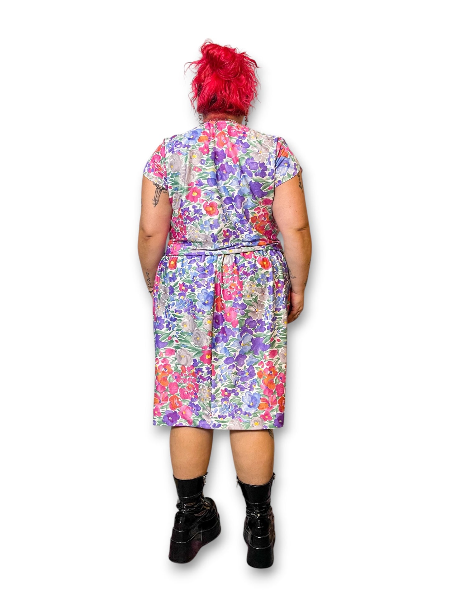 80’s Watercolor Floral Print Dress (3X)