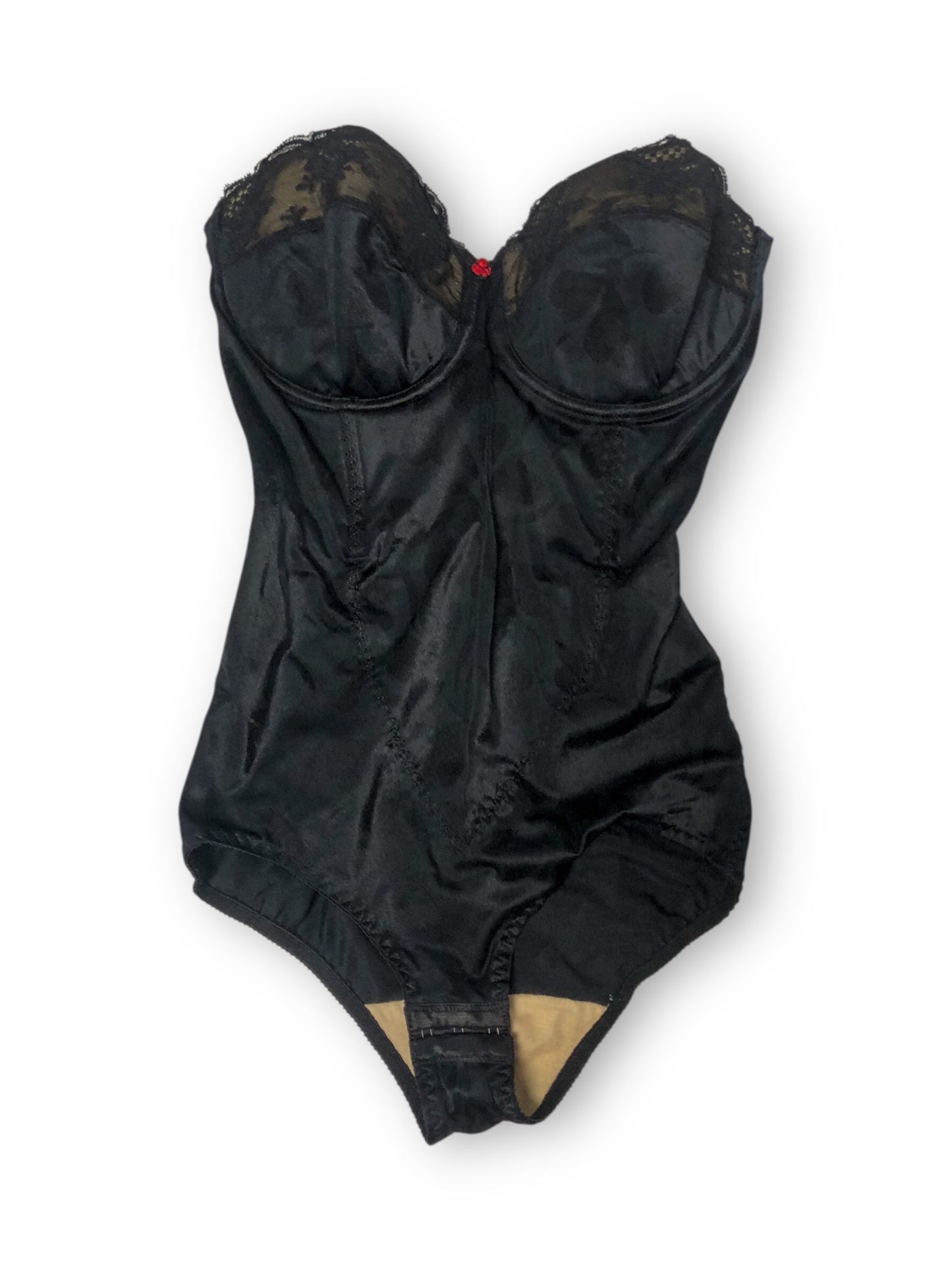 70’s Flexees Black Satin Bustier Bodysuit (38D)