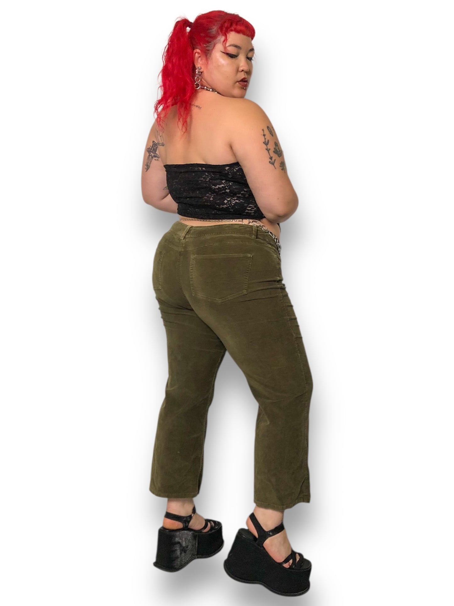 90’s/Y2K New Frontier Olive Green Corduroy Pants (XL)