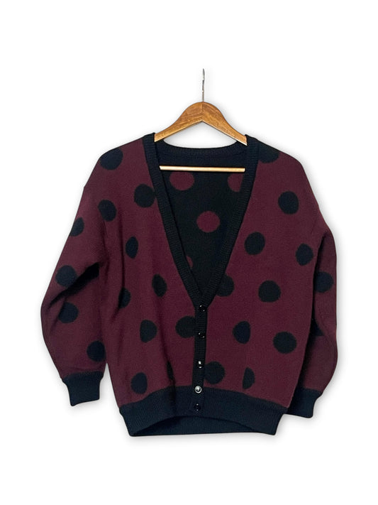 Polka Dot Reversible Cardigan Sweater (L)
