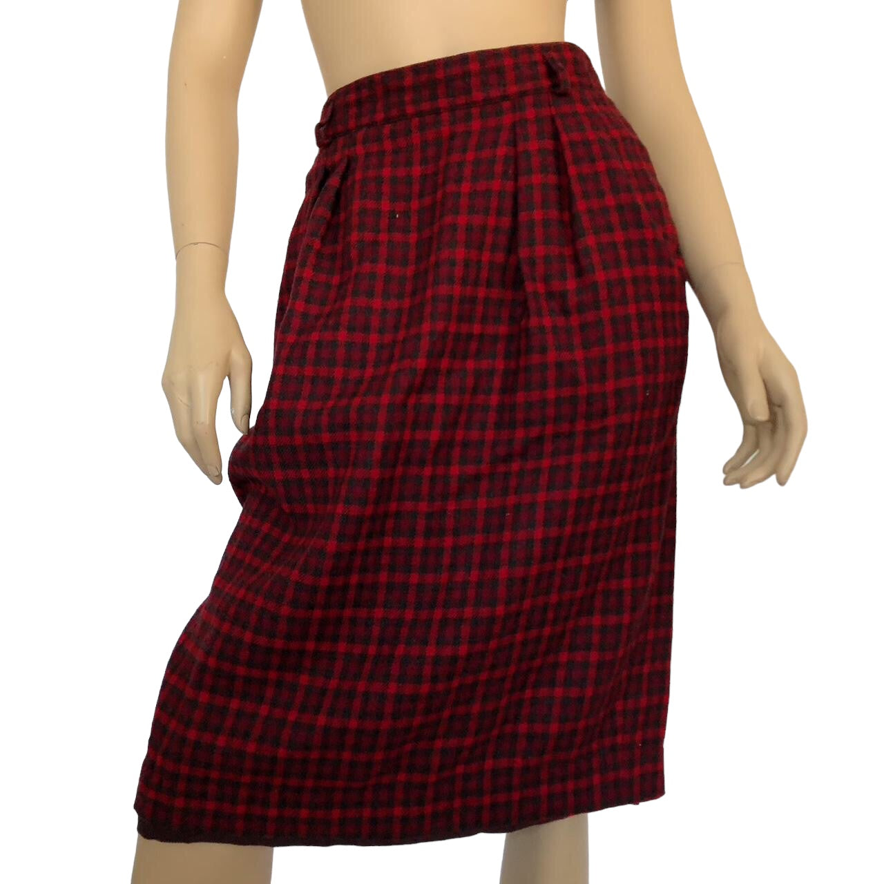 90's Jones New York Red and Black Plaid Pleated Pencil Skirt (M/L)