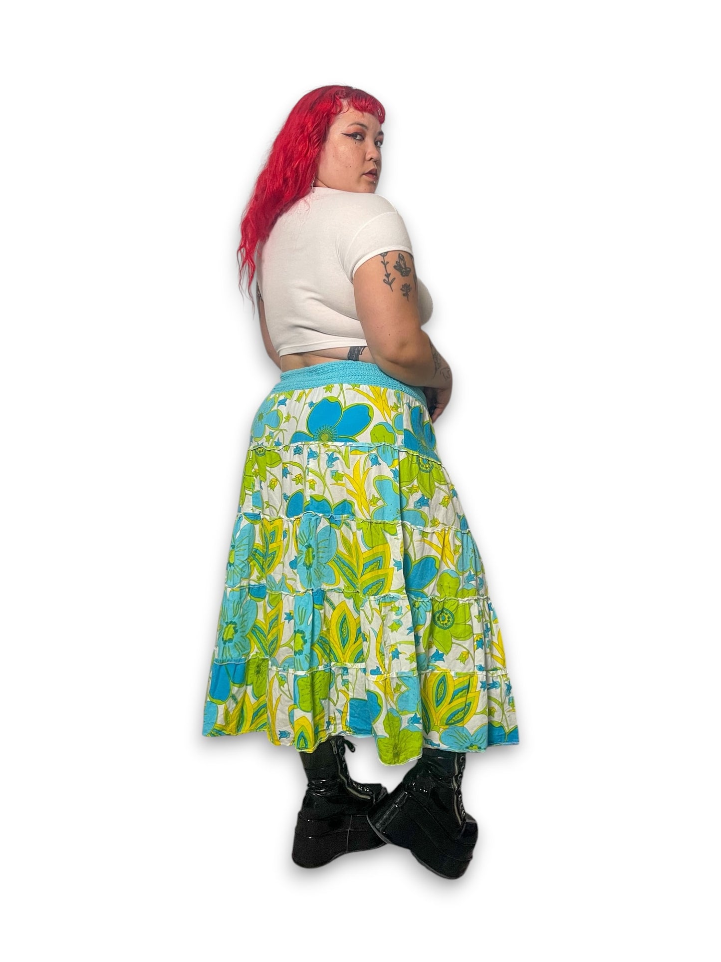 Y2K Floral Tiered Midi Skirt (2X)