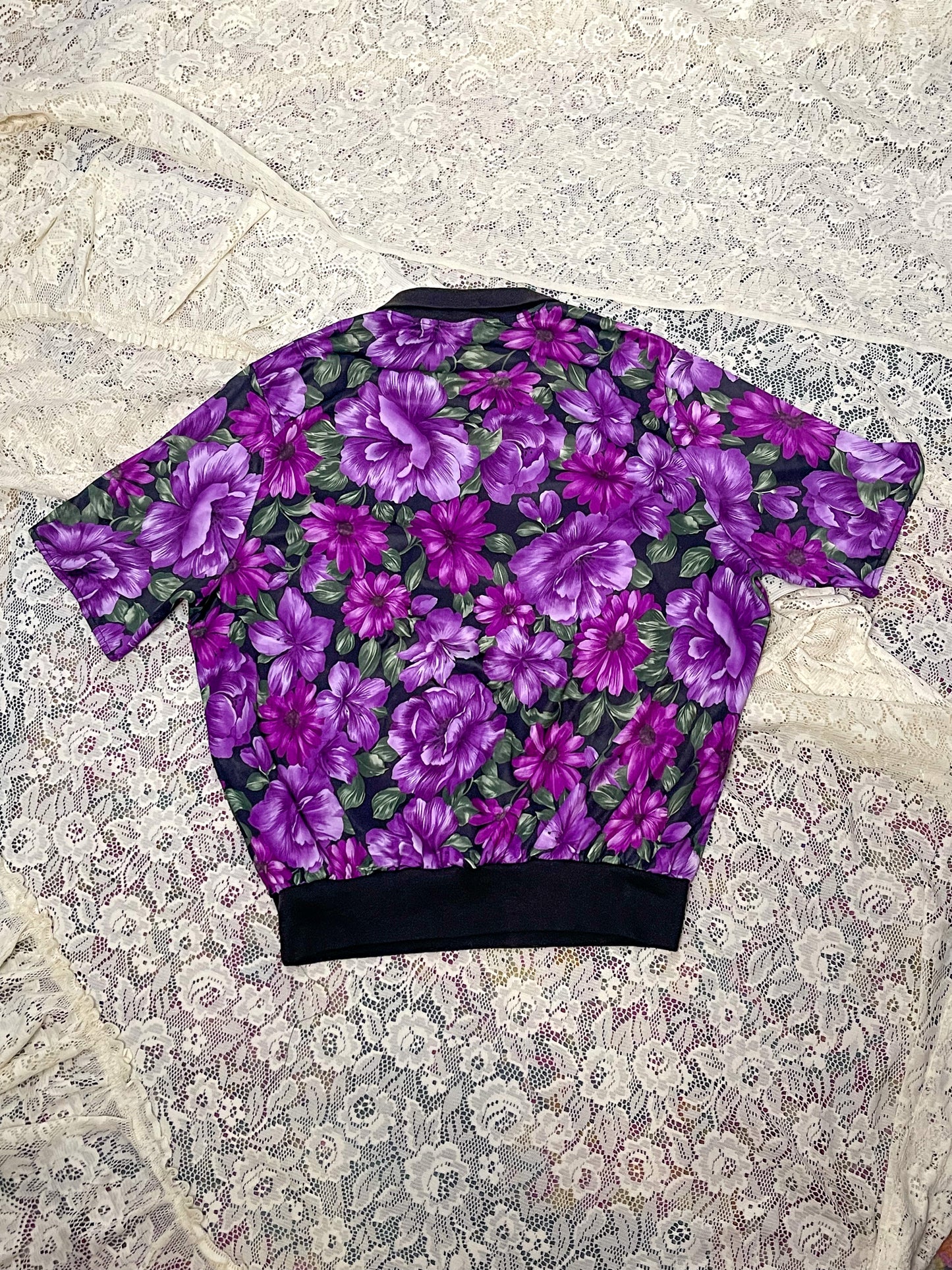 80’s Floral Retro Collared Blouse (L/XL)
