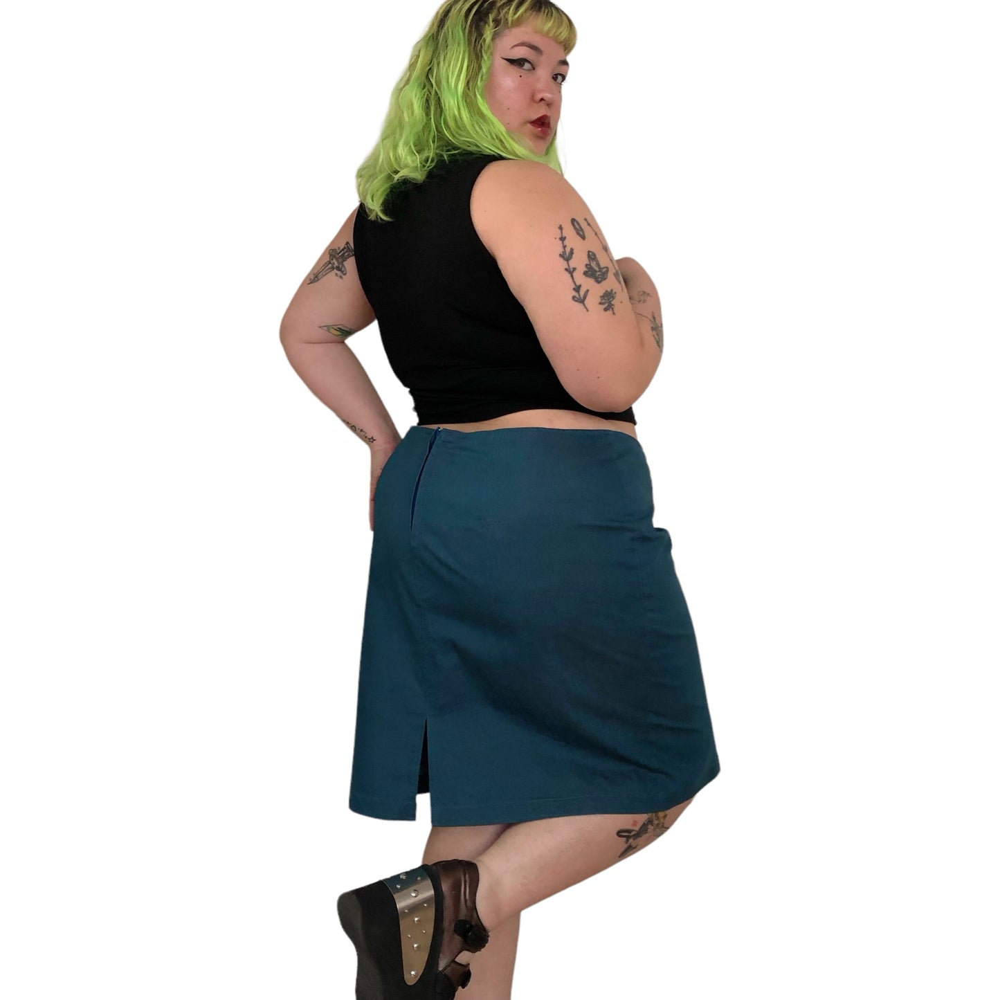 90’s/Y2K Teal Blue Pencil Skirt (2X/3X)