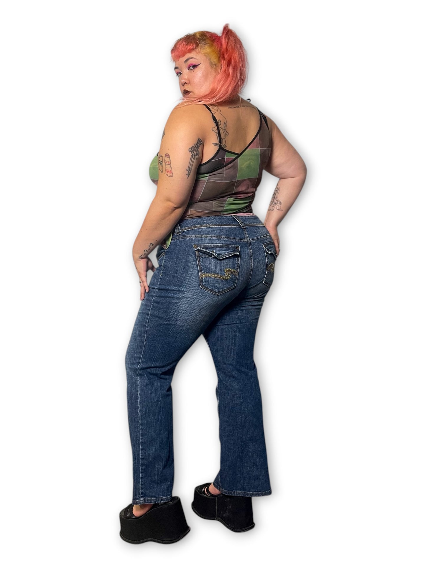 Y2K Medium Wash Low-Rise Flare Jeans (1X)