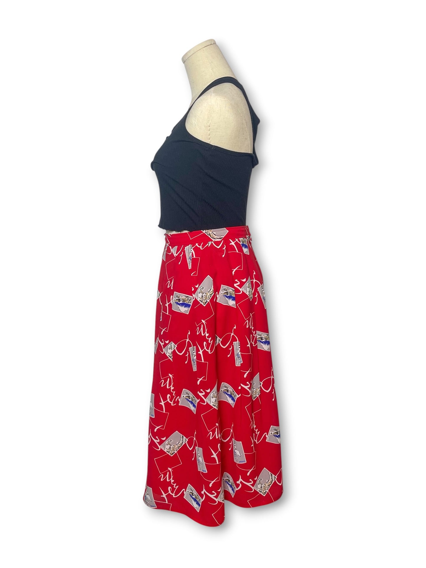 60’s/70’s Japanese Print Pleated Skirt (XS)