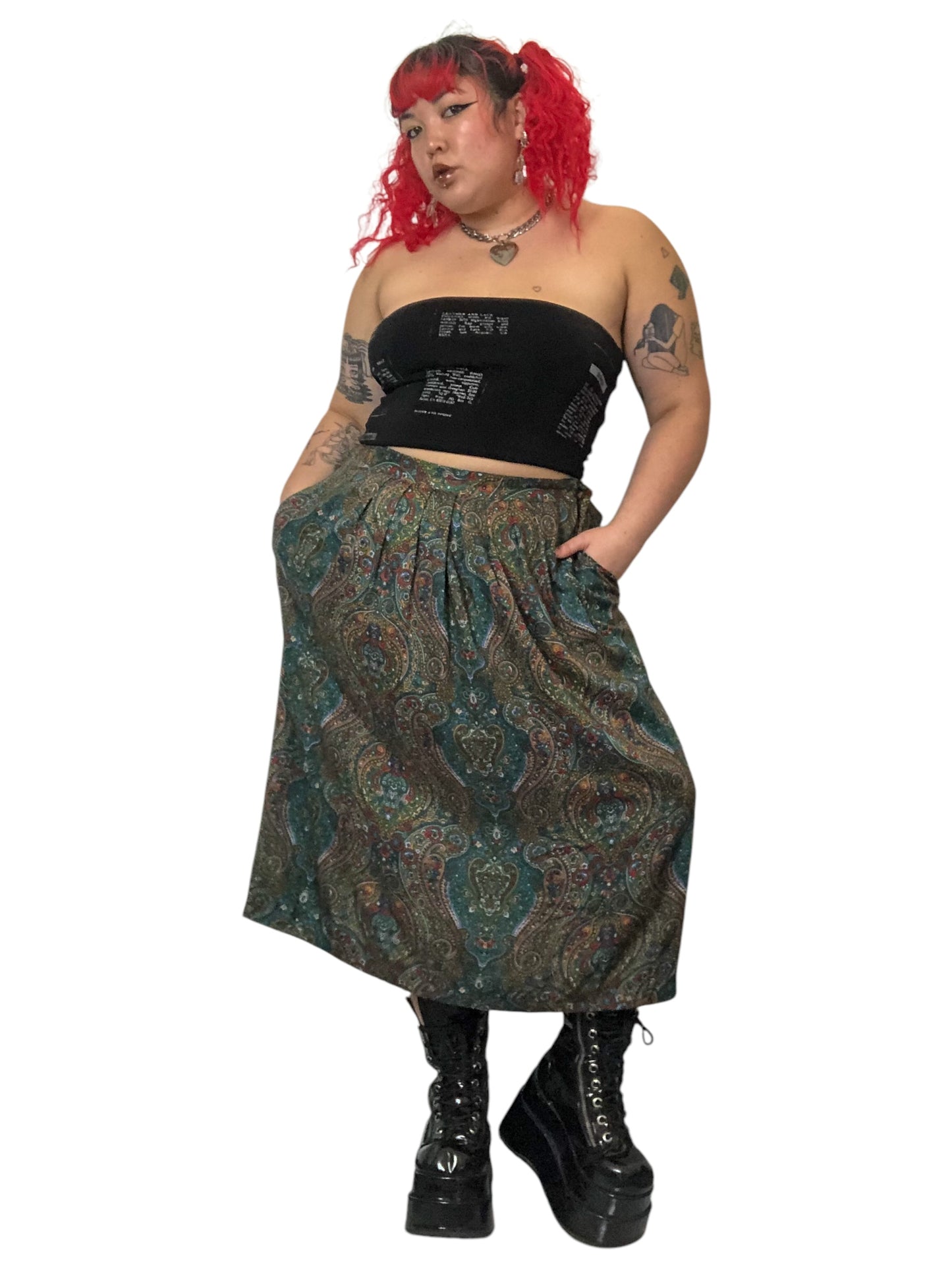 90’s Brownstone Woman Green Paisley Print Skirt (2X)