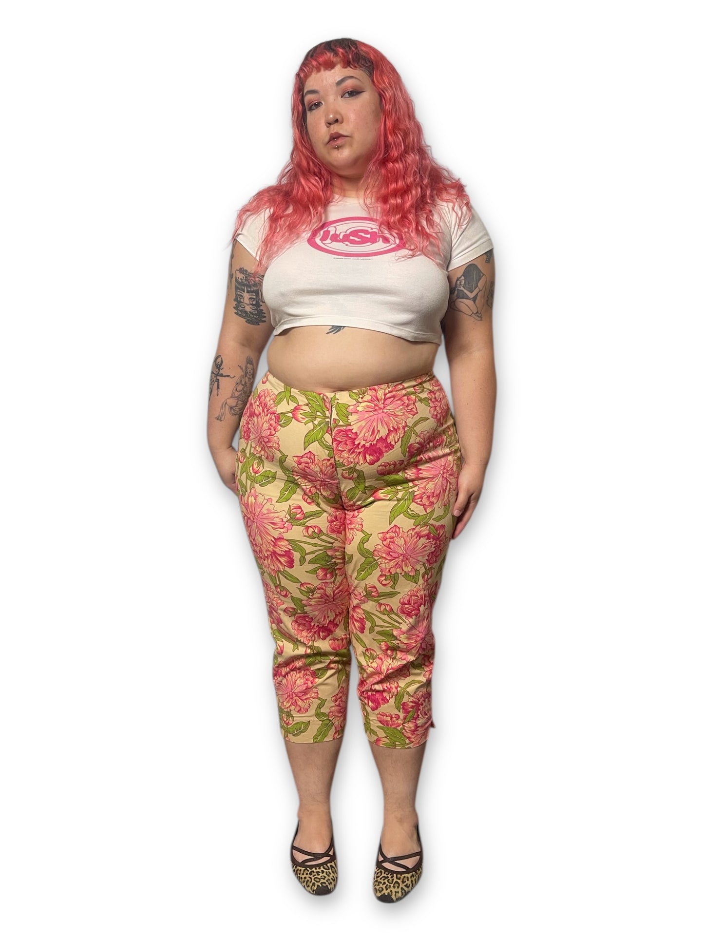 Y2K Floral Print Capri Pants (1X)
