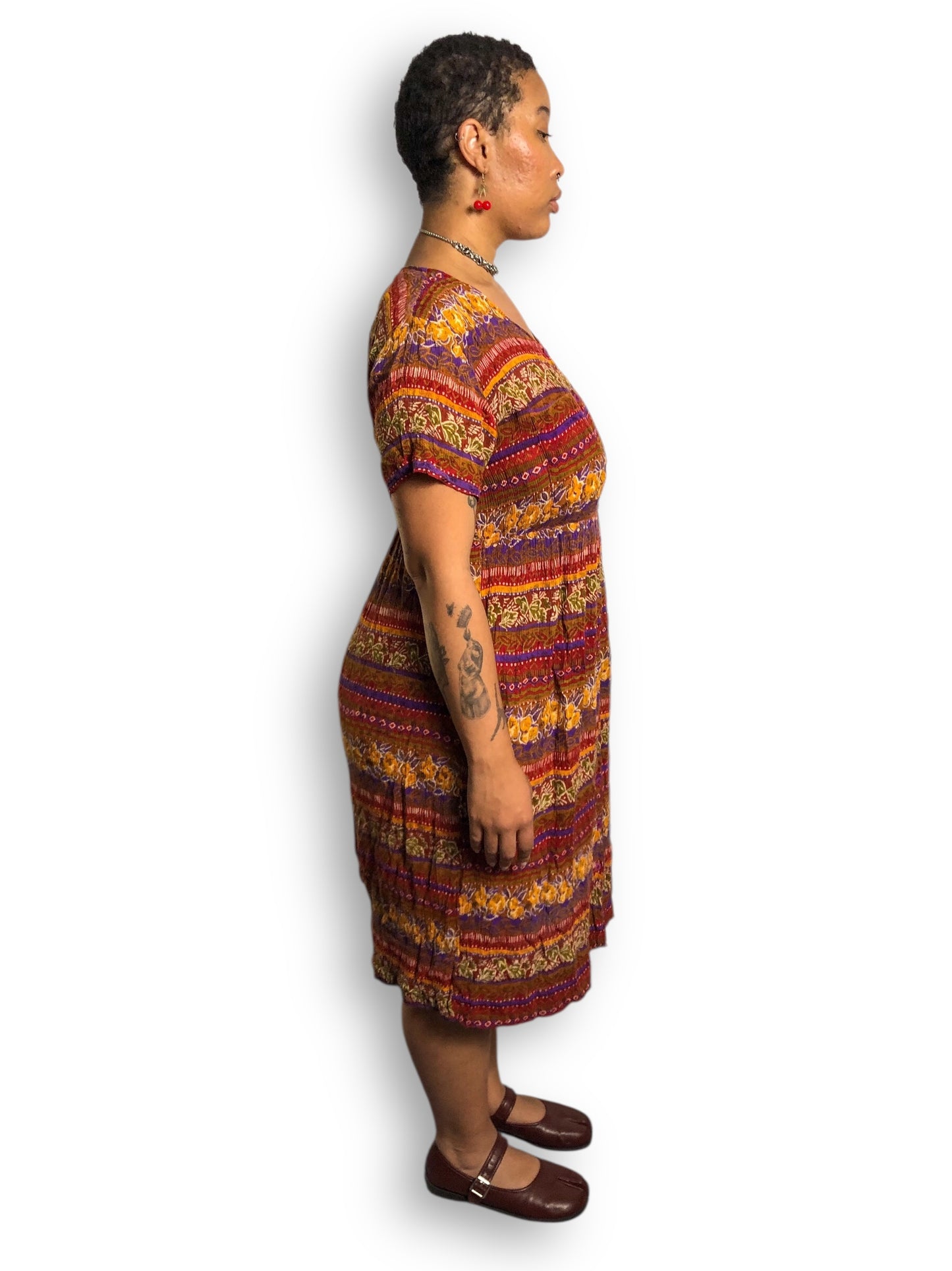 90’s Jennifer Moore Striped Patterned Midi Dress (XL)