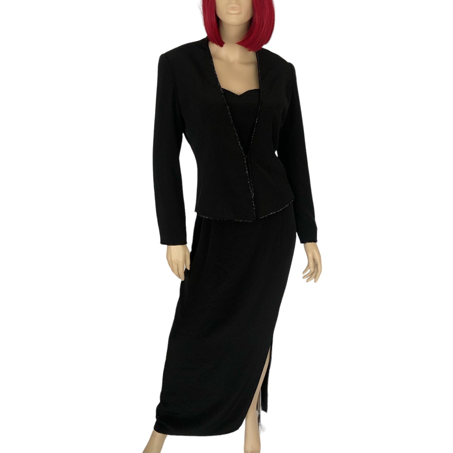 90's Bob Mackie Black 3-Piece Skirt Suit (M/L)