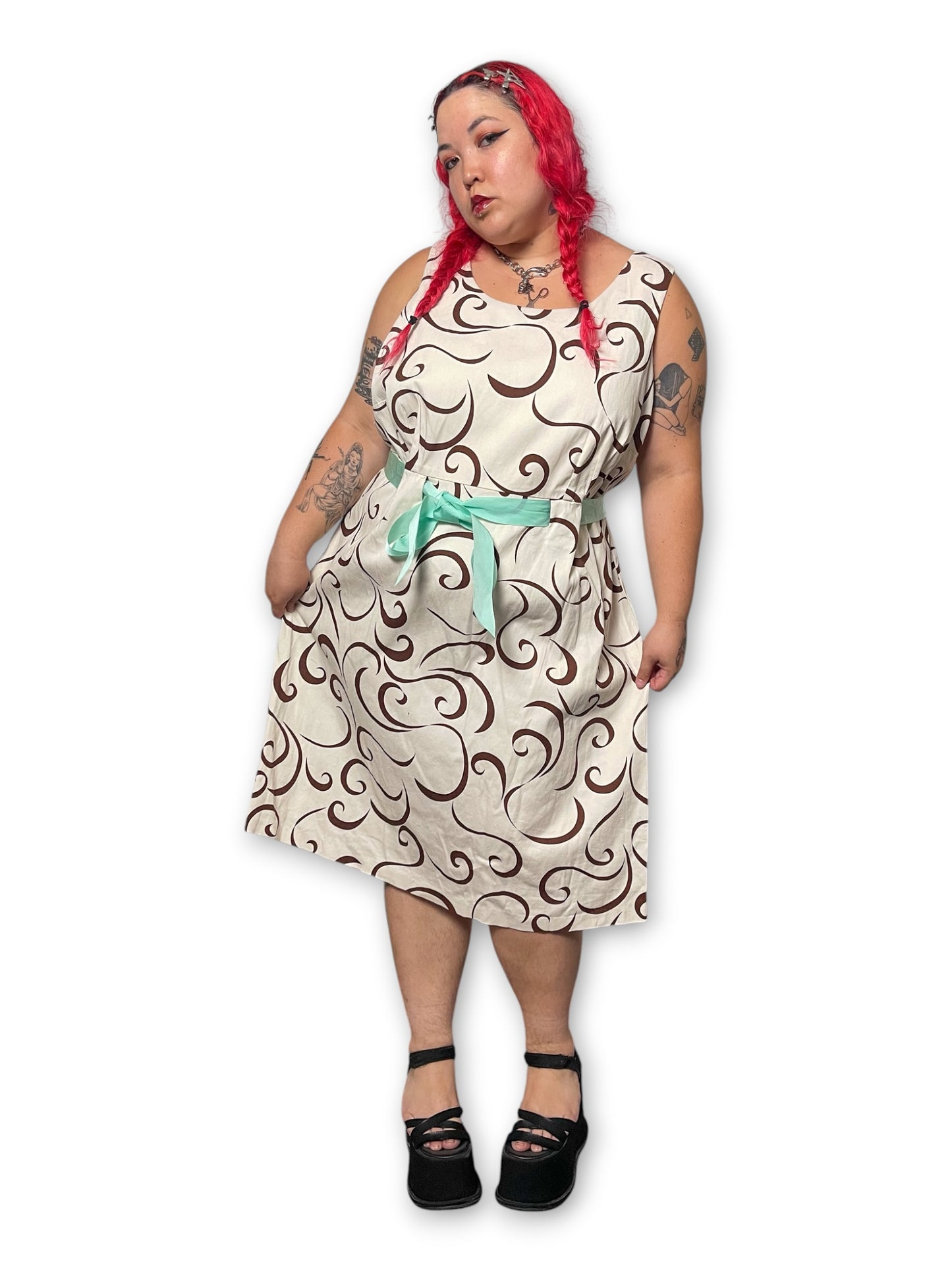 Y2K Swirl Print A-Line Dress (3X)