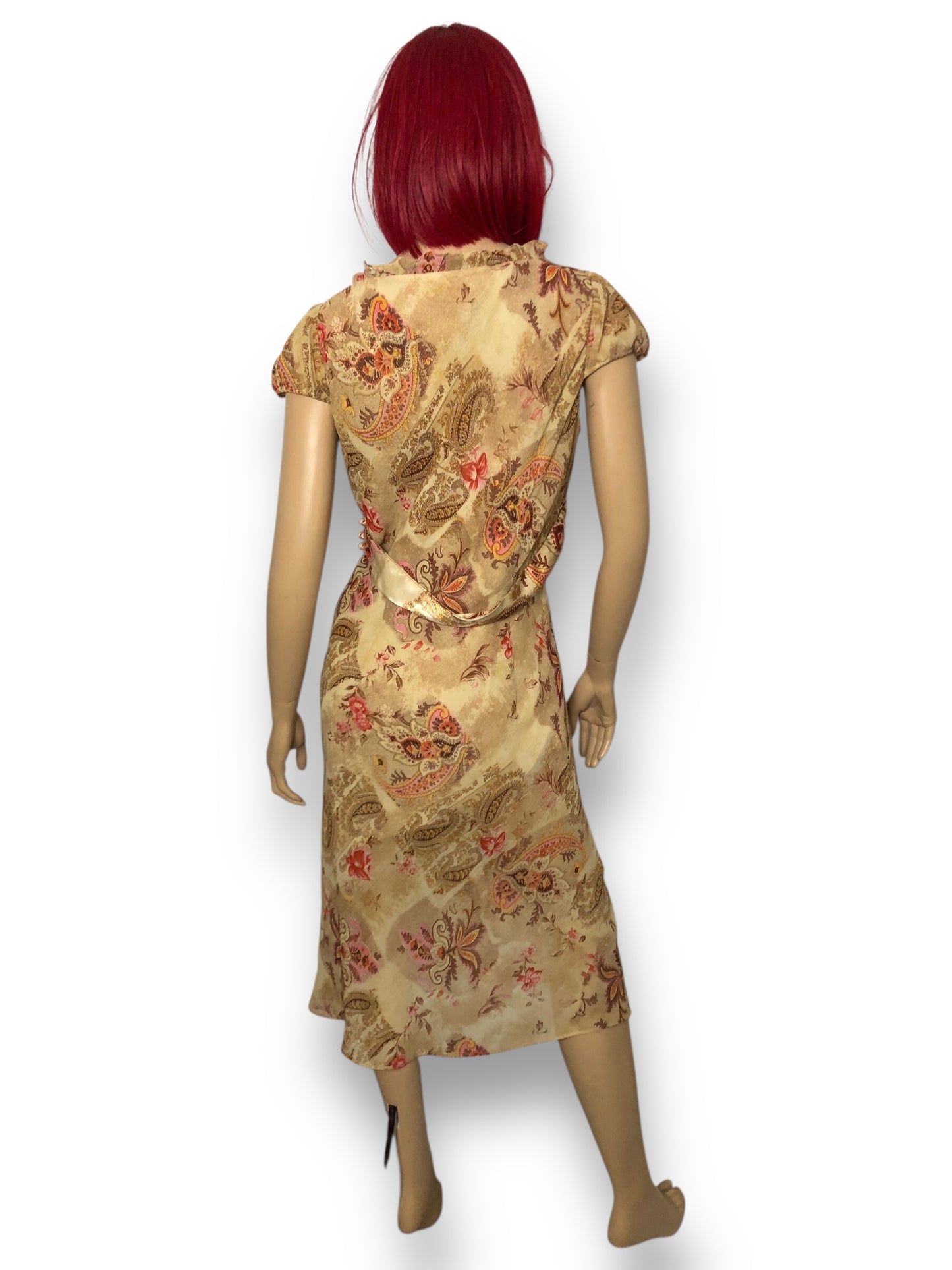 90’s CDC Tan Paisley Floral Midi Dress (XL)