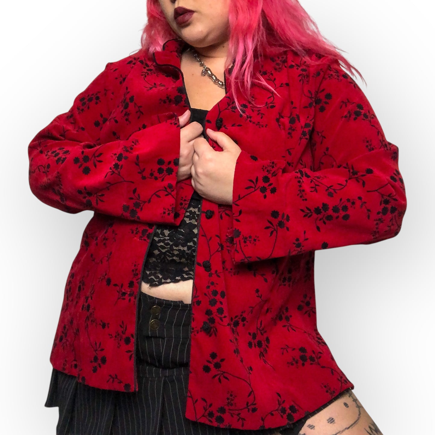 Y2K Elementz Red Floral Print Blazer (2X)