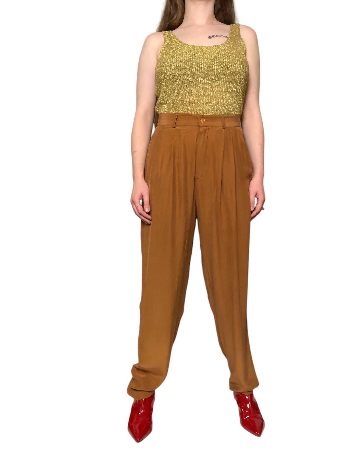 90’s Silk Club Copper Brown Pleated Pants (L)