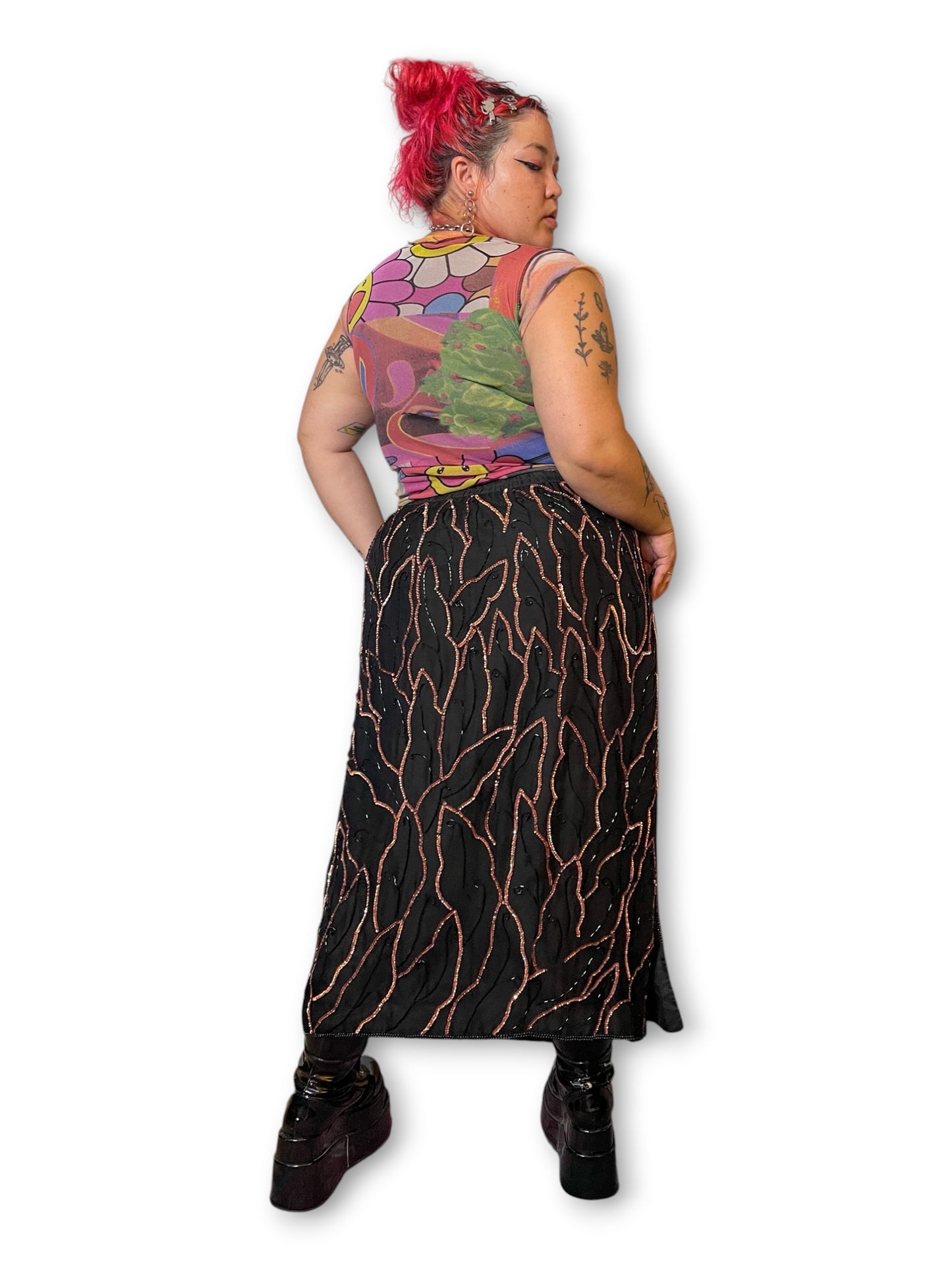 90’s Beaded Silk Midi Skirt (1X/2X/3X)