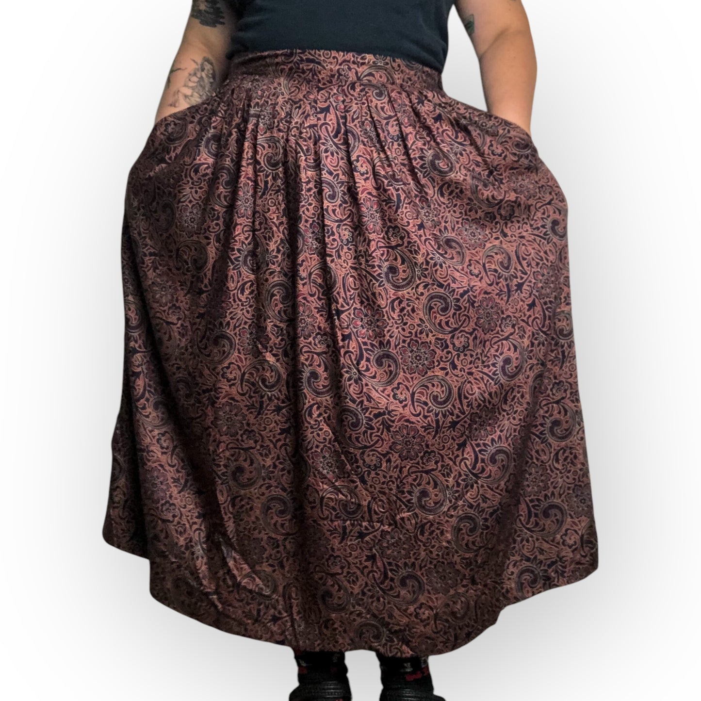 Y2K Charter Club Navy Floral Paisley Print Midi Skirt (2X)