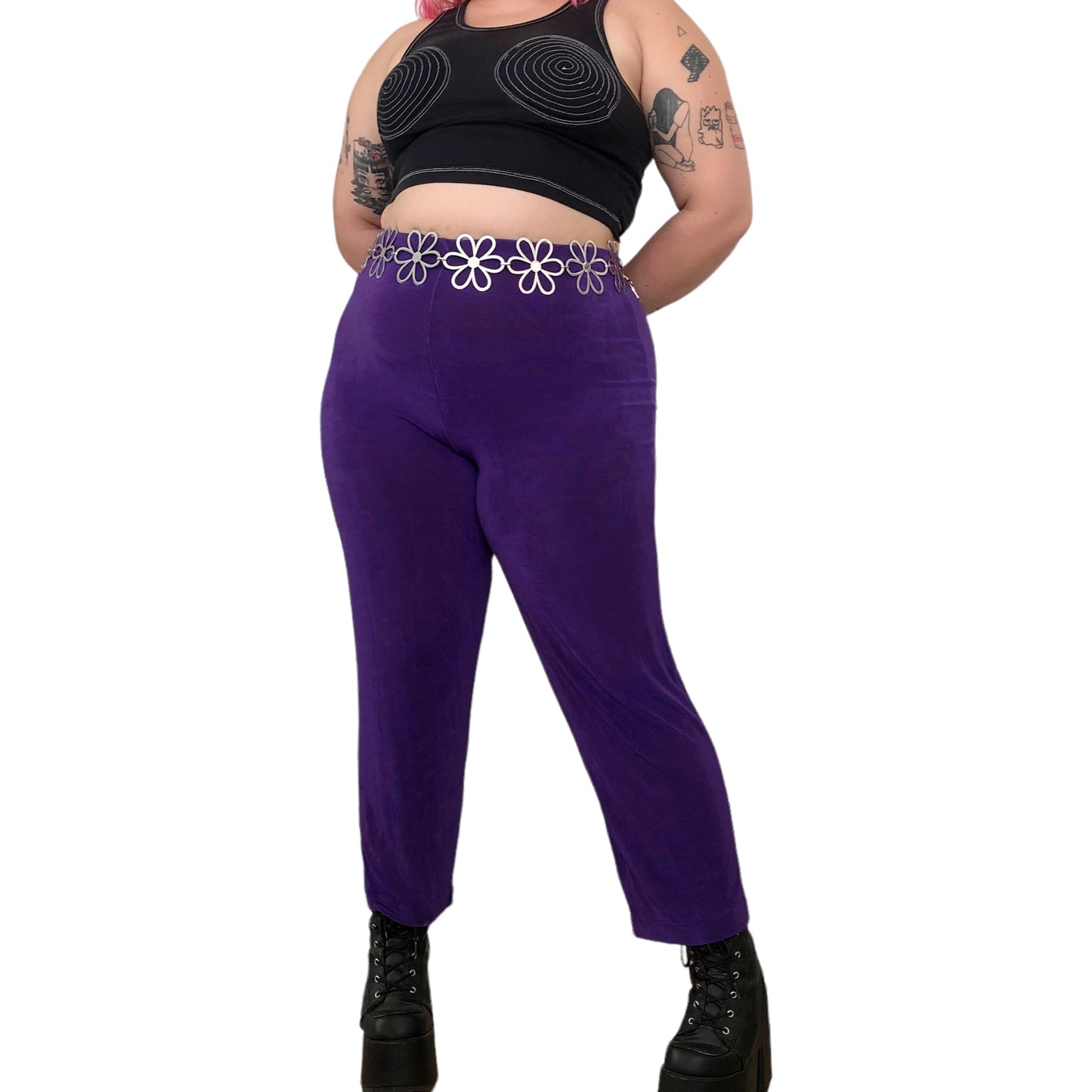 80’s Slinky Purple Ribbed Pants (L/XL/2X)