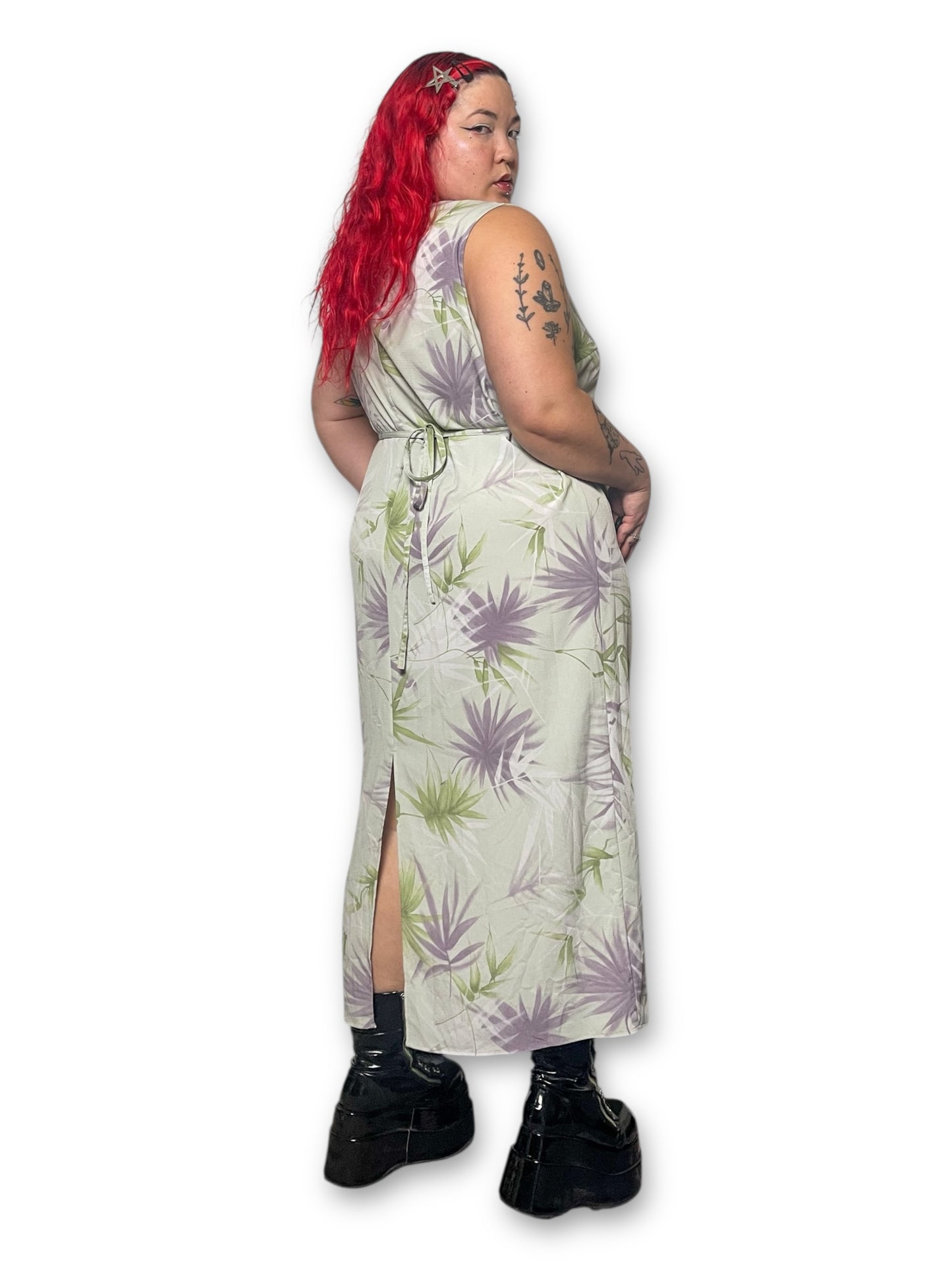 Y2K Maggie McNaughton Leaf Print Maxi Dress (2X/3X)