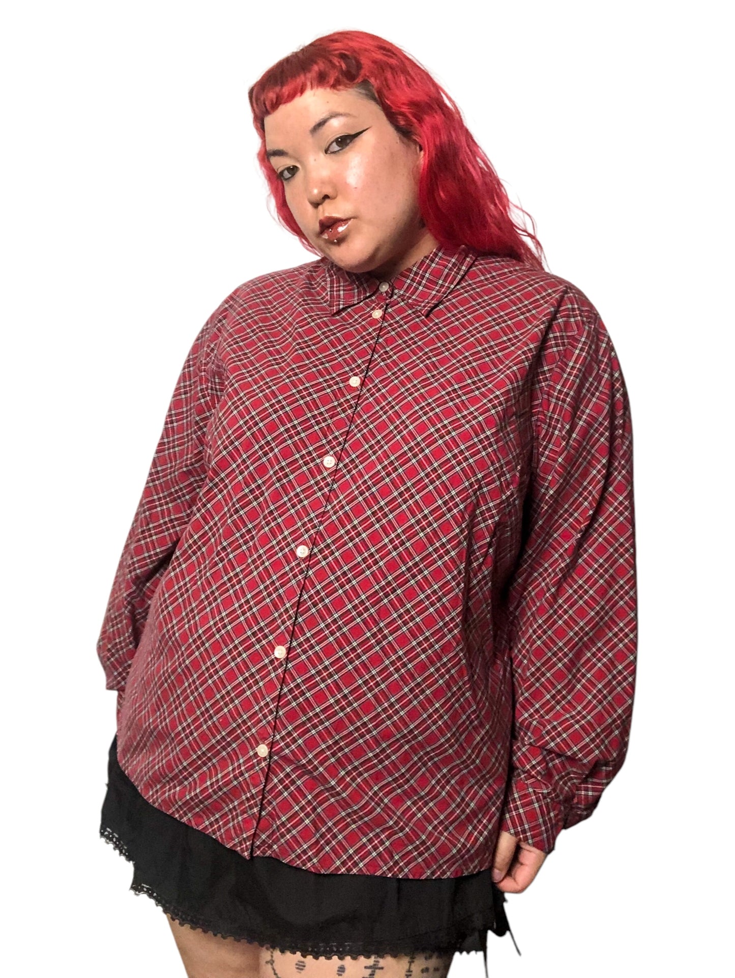 Y2K Talbots Red Tartan Plaid Button Down Shirt (3X)