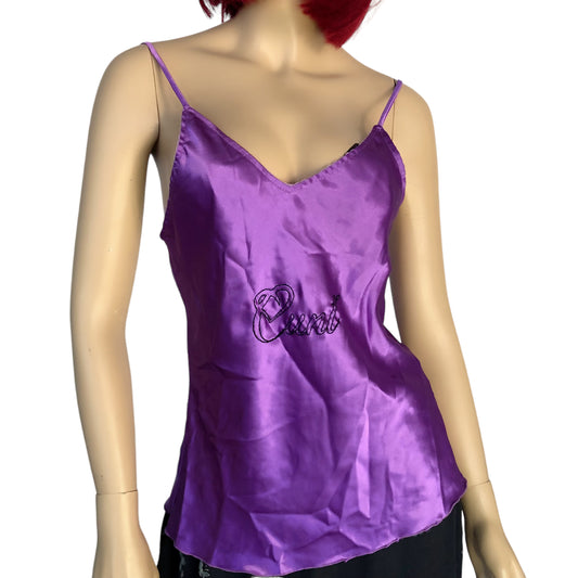 c u n t purple satin embroidered tank (M)