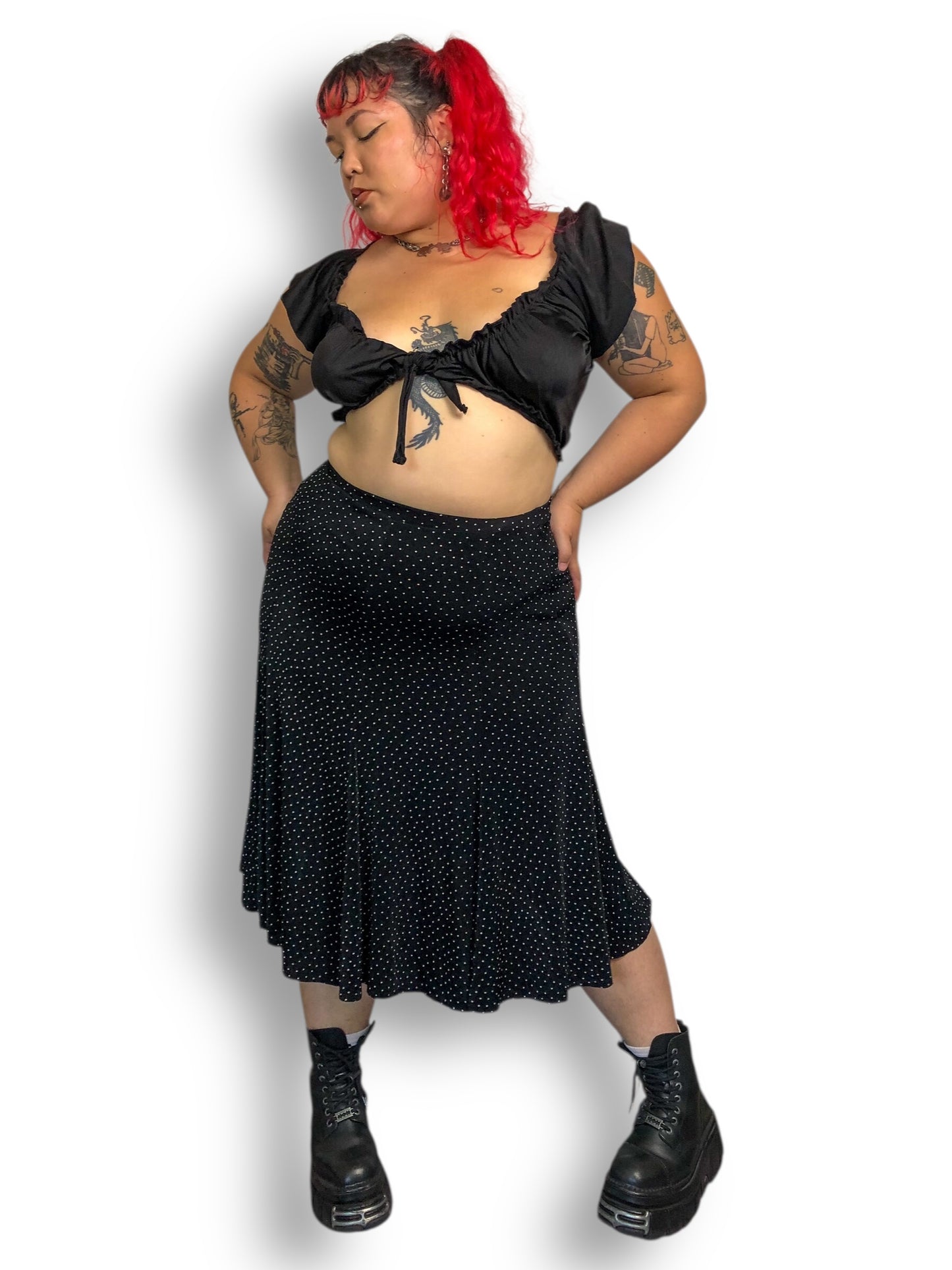 90’s/Y2K Chico’s Travelers Black and White Polka Dot Skirt (L/XL/2X)