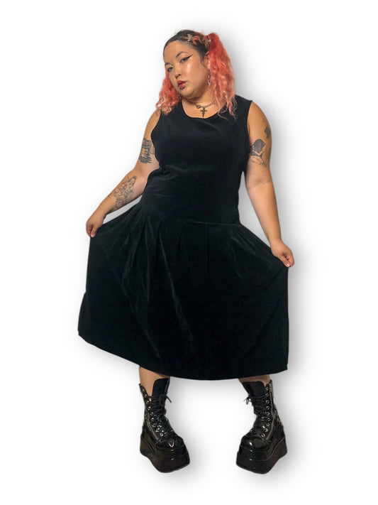60’s/70’s Bechamel Black Velvet Midi Dress (XL)