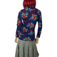 60’s The May Company Blue Floral Retro Turtleneck (S)
