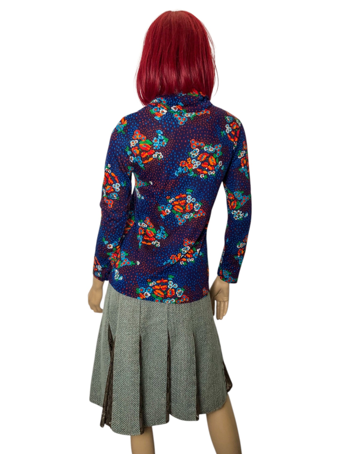 60’s The May Company Blue Floral Retro Turtleneck (S)
