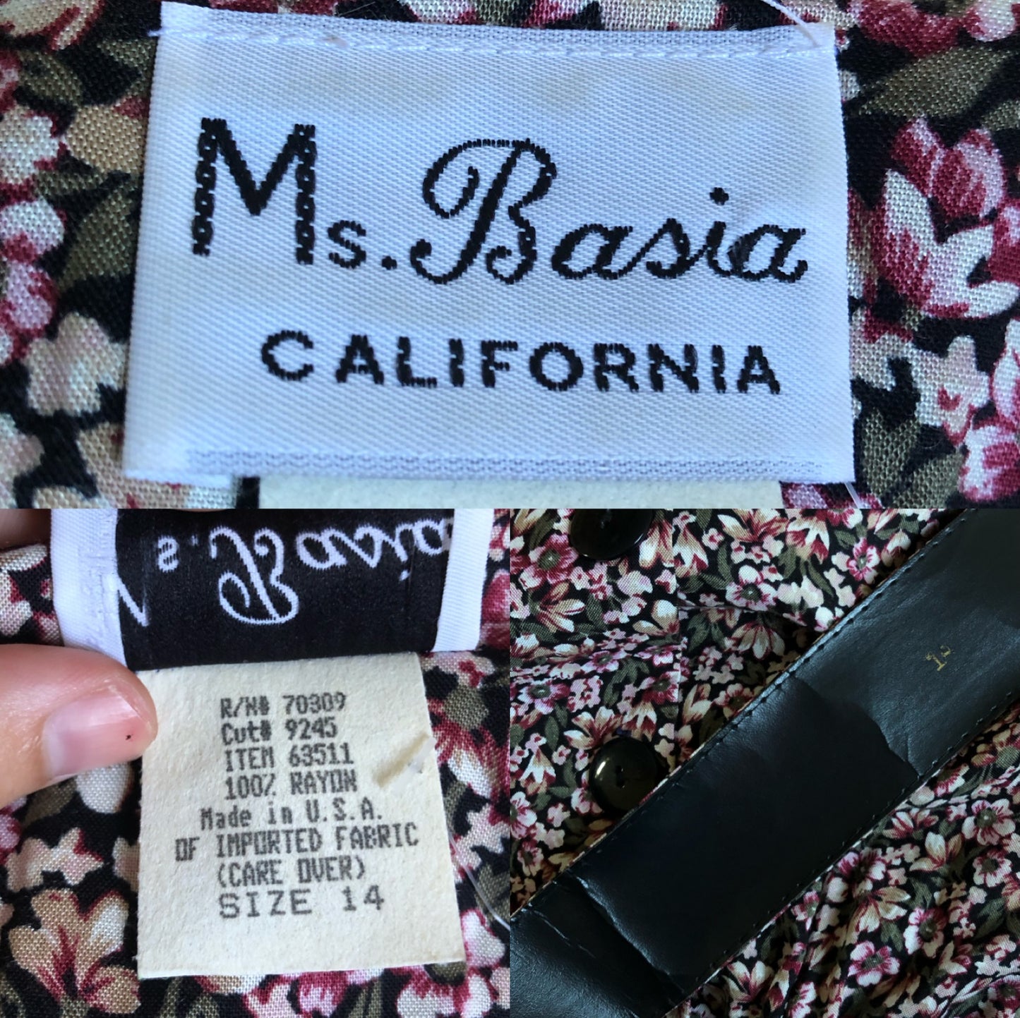 80’s Ms. Basia California Purple Floral Print A-Line Dress (XL)