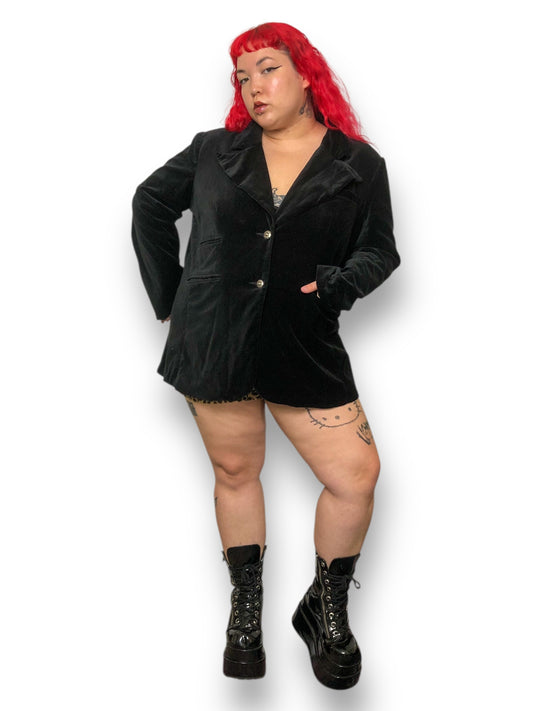 90’s/Y2K DG2 by Diane Gilman Black Velvet Blazer (XL/2X)