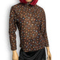 90’s/Y2K Brown Polka Dot Mesh Long Sleeve Top (M)