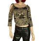 90’s Hot Papara Black and Tan Floral Paisley Print Long Sleeve Top (M)