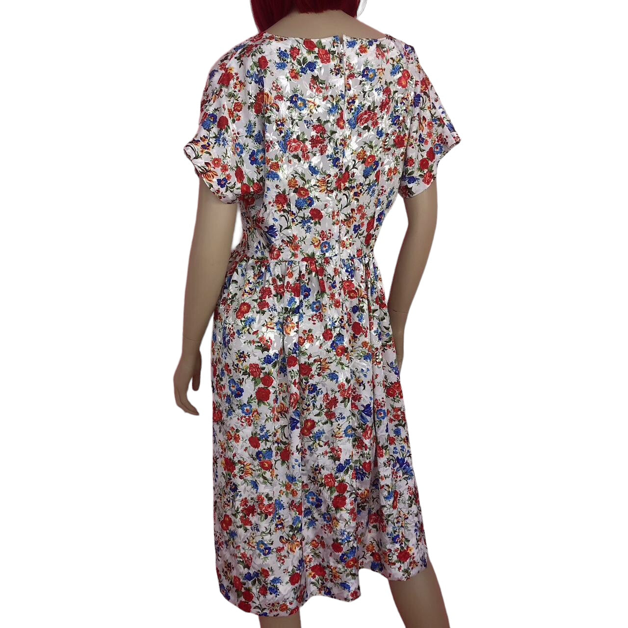 70's/80's White Floral Print Midi Dress (M/L)