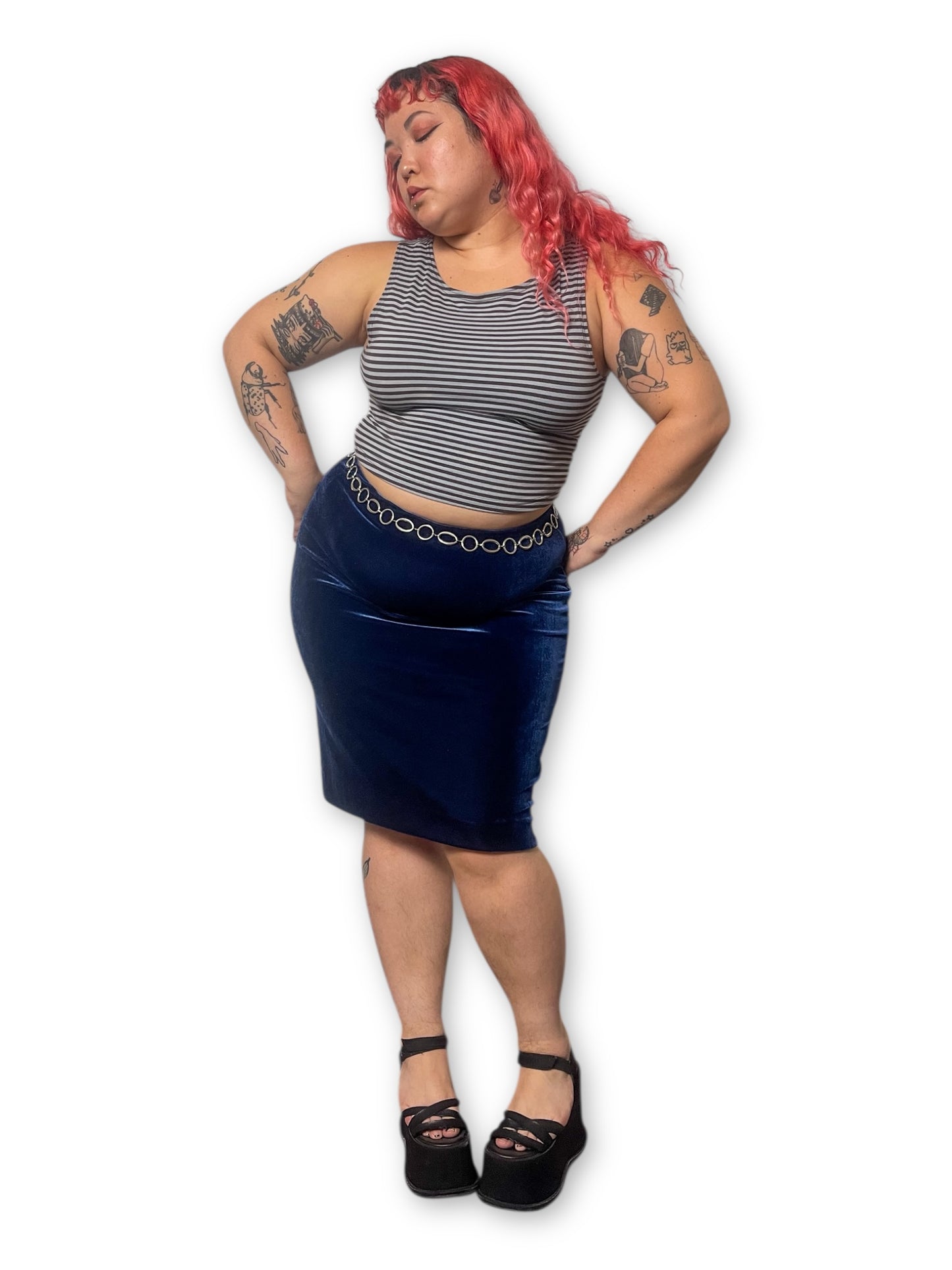 90’s/Y2K Dark Blue Velvet Skirt (L/XL/1X)