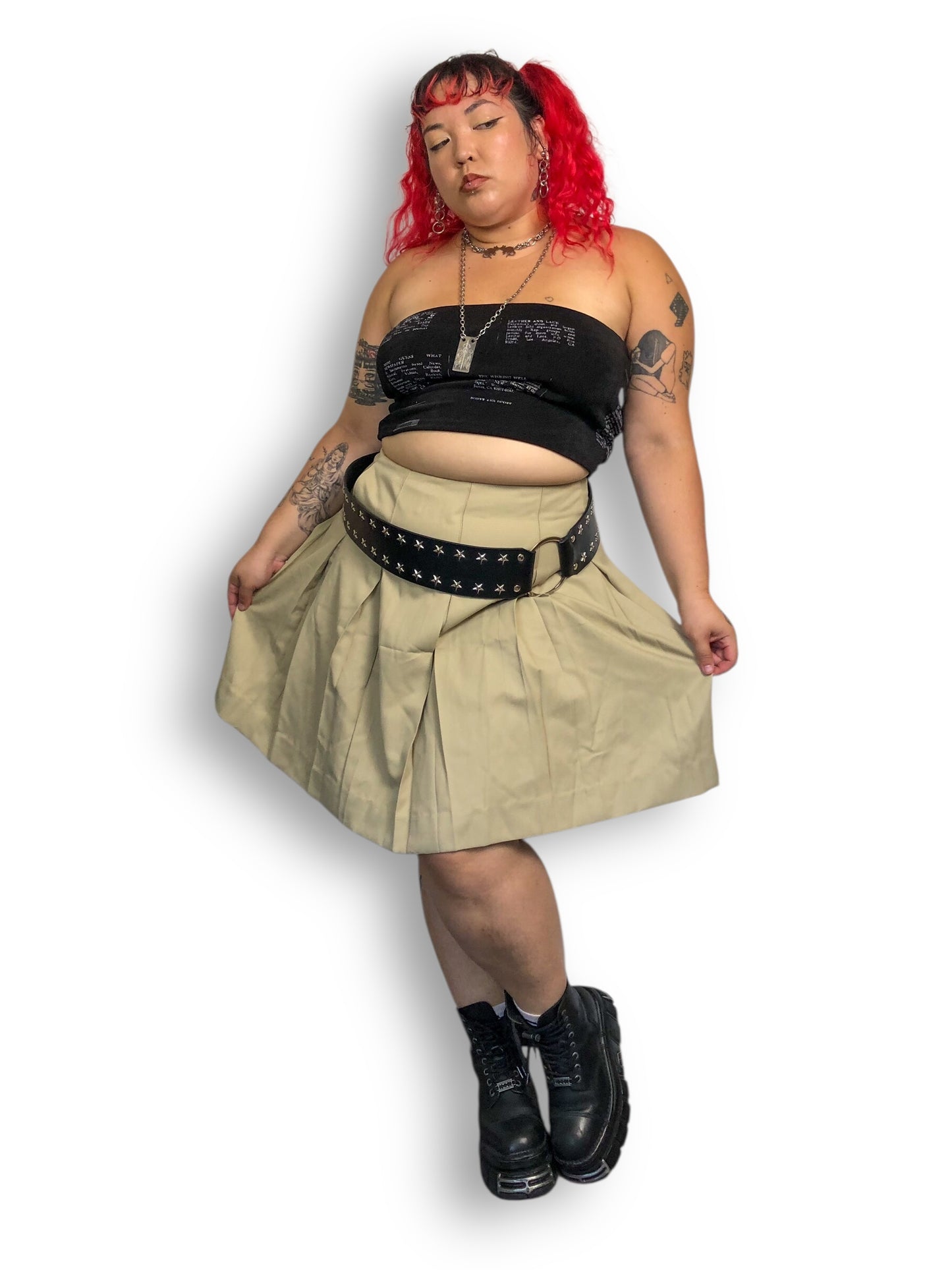 90’s/Y2K Mills Uniform Co Khaki Pleated Skirt (2X)