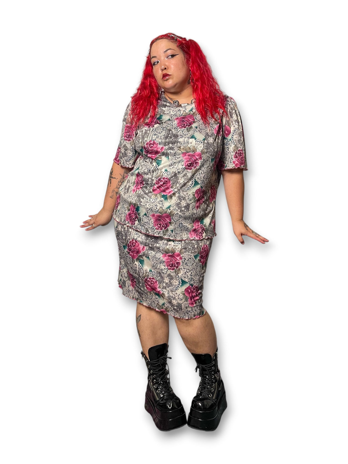 80’s Retro Floral Layered Dress (1X/2X)
