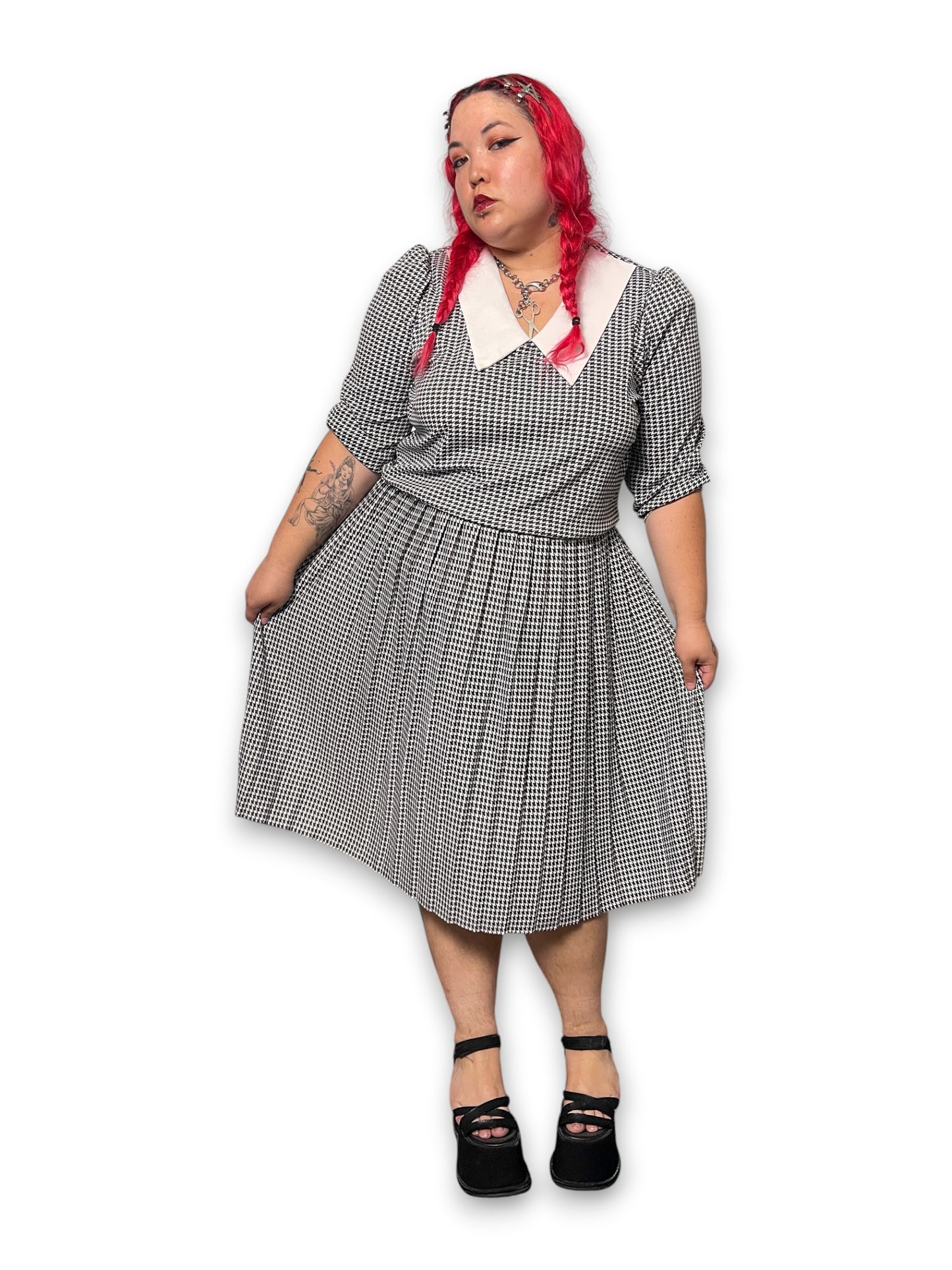 80’s Retro Houndstooth Dress (1X)
