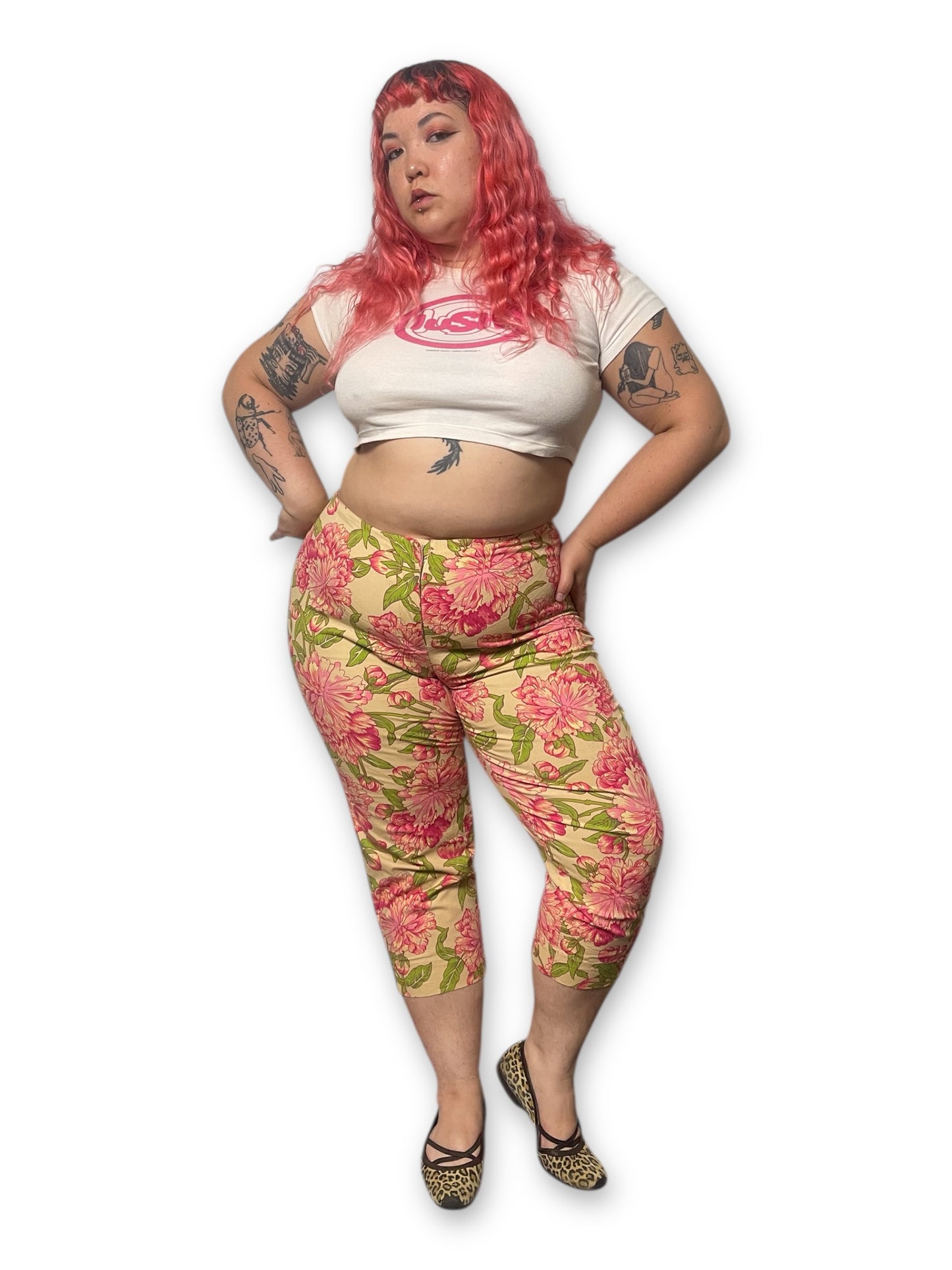 Y2K Floral Print Capri Pants (1X)
